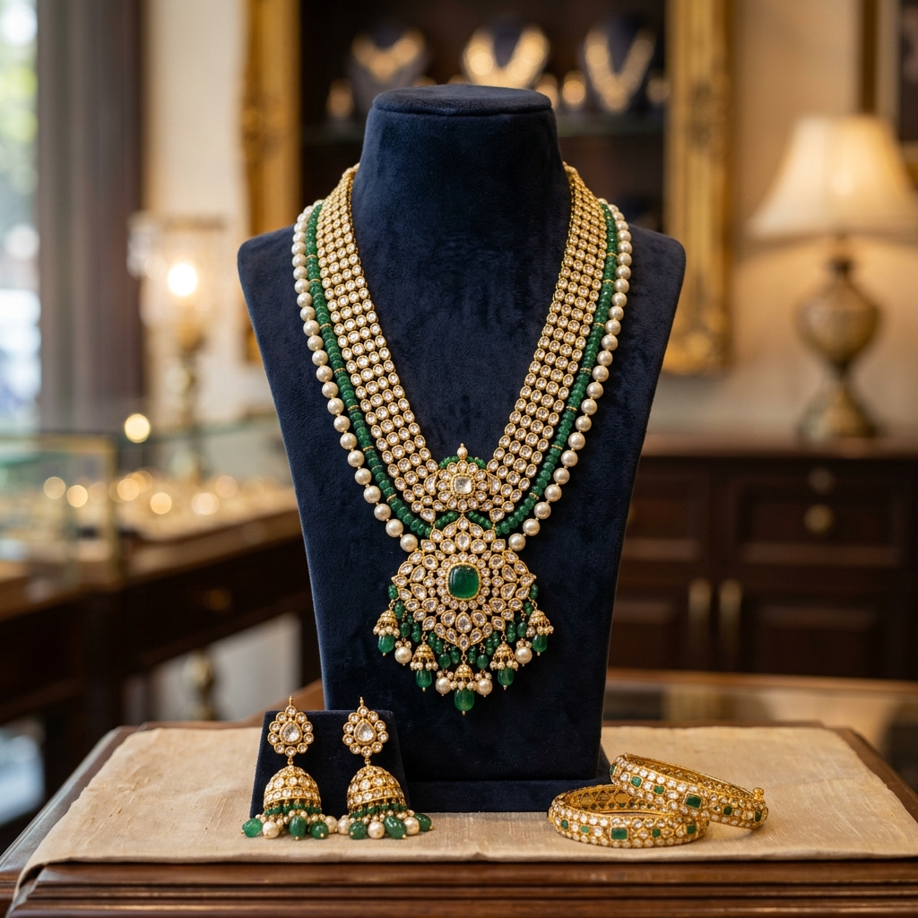 Traditional 22K Gold Plated Kundan Necklace Set